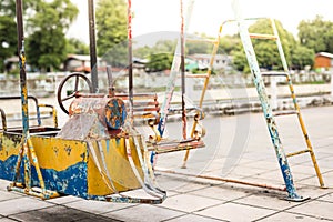 Selective focus of Old toys in the playground