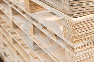 Selective focus of Pattern old wood pallet pile  texture background