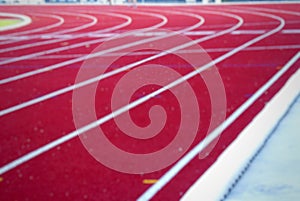 Selective focus picture line of running track lanes