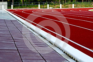 Selective focus picture line of running track lanes