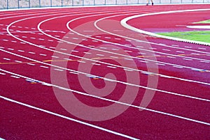 Selective focus picture line of running track lanes