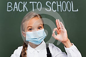 Selective focus of positive schoolgirl in