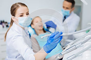 Selective focus of professional dental equipment