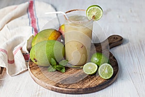 selective focus of raw mango drink recipe \