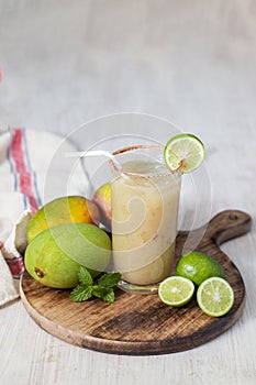 selective focus of raw mango drink recipe \