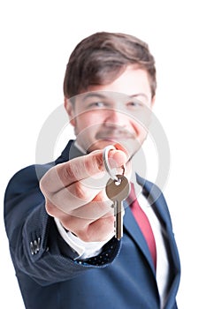 Selective focus of real estate agent showing keying