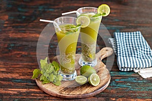 selective focus of refreshing mint lemonade drink.