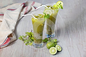 selective focus of refreshing mint lemonade drink.