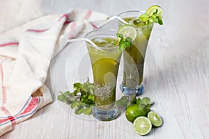 selective focus of refreshing mint lemonade drink.