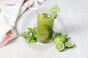 selective focus of refreshing mint lemonade drink.