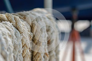Selective focus Sailing ship ropes background