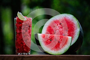 Watermelon with background blur,Selective focus, Shallow depth of field, Sharpening