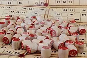 Selective focus shot of the lottery game papers and stampers