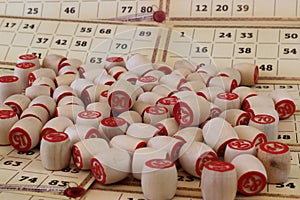 Selective focus shot of the lottery game papers and stampers