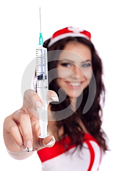 Selective focus on syringe