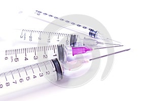 Selective focus syringe with white background,Injection needle select focus,Medical instruments