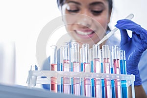 Selective focus of test tubes being used