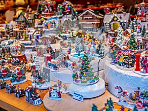 Christmas merchandise for sale at the Christmas market in Aachen, Germany