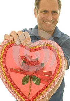 Selective focus Valentine candy box middle age man