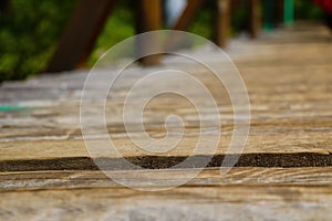 Selective focus. View of the wooden path