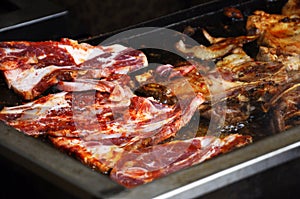 Selective focused of lamb grill at the Malaysia hawkers market. photo