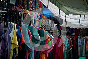 Selective focused view of garments in an Indian market