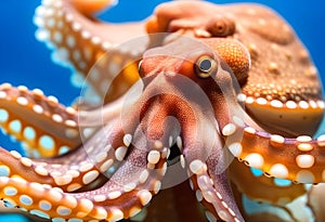 selective image of common octopus wiyh blue background