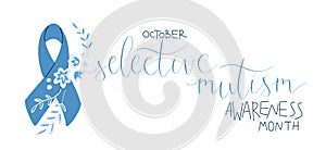 Selective Mutism Awareness Month October promotion banner template with support ribbon.