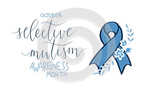 Selective Mutism Awareness Month October promotion banner template with support ribbon.