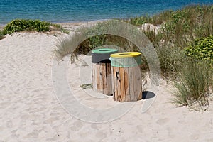 Selective sorting bin on the beach on Vendee Island of Noirmoutier Vendee France