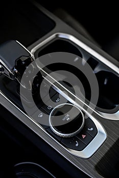 Automatic transmission selector in the interior of a modern car