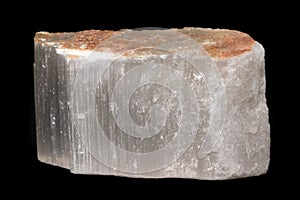 Selenite or satin spar mineral from Spain isolated on a pure black background