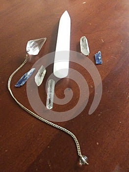 Selenite Wand with Quartz and Kyanite