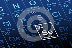 Selenium on periodic table of the elements, with element symbol Se photo