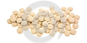 Selenium mineral tablets on white background