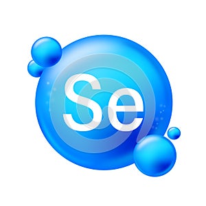 Selenium, Se. Icon structure chemical element round shape circle light blue. Chemical element of periodic table