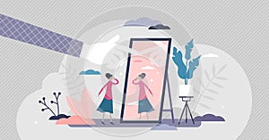 Self absorption concept, flat tiny person vector illustration photo