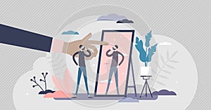 Self absorption concept, flat tiny person vector illustration photo