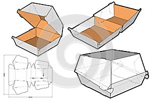 Self Asembly eco-friendly no glue needed Fast Food Burger Box and Die-cut Pattern.