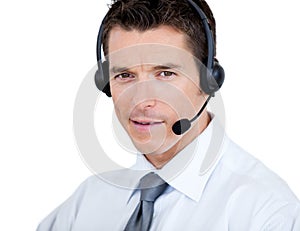 Self-assured man with headset on photo
