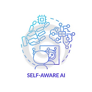 Self aware AI blue gradient concept icon