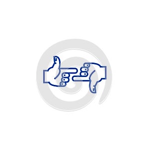 Self blame,hands pointer line icon concept. Self blame,hands pointer flat  vector symbol, sign, outline illustration. photo