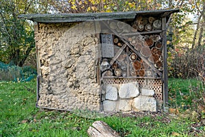 Self-built insect hotel in the natural garden