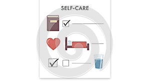 Self Care Checklist with Icons for Reading, Sleep, and Hydration