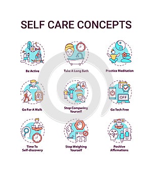 Self care concept icons set