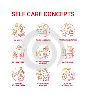 Self care concept icons set