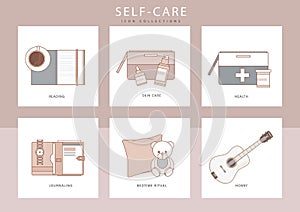 Self care concept icons set