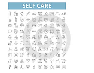 Self care icons, line symbols, web signs, vector set, isolated illustration