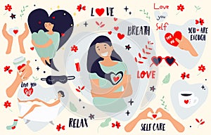 Self care icons and stickers