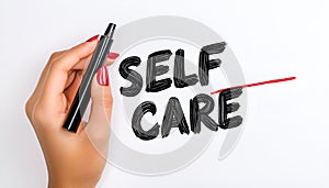 Self care - process of establishing behaviors to ensure holistic well-being of oneself and promote health, text concept photo